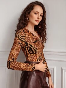 SHEIN Frenchy 豹紋圓環長袖t卹 - 彩色 - 查看 5