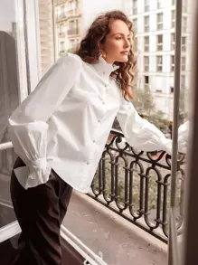 SHEIN Frenchy 荷叶边灯笼袖衬衫