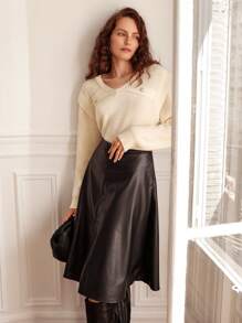 SHEIN Frenchy Button Detail Ribbed Knit Jumper - Apricot - View 3