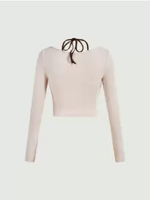 SHEIN MOD Playera Color Caqui Halter Con Gráficos, Estilo 2 En 1 Con Hombros Al Descubierto - Beis - Ver 5