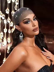 SHEIN SXY Rhinestone Decor Fishnet Hat Royal,School Valentines - Black - View 3