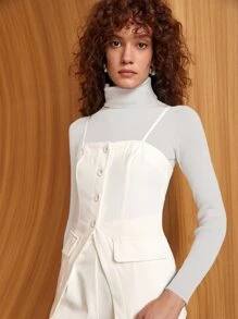 BizChic Jersey cuello alto tejido de canalé - Blanco - Ver 6