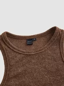 SHEIN MOD Rib-knit Crop Tank Top - Coffee Brown - View 5