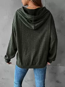 SHEIN LUNE Solid Drop Shoulder Hoodie In Fall/Winter - Army Green - View 2