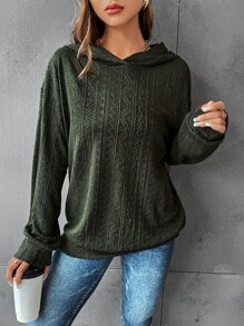 SHEIN LUNE Solid Drop Shoulder Hoodie In Fall/Winter - Army Green - View 3