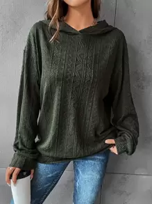 SHEIN LUNE Solid Drop Shoulder Hoodie In Fall/Winter - Army Green - View 4