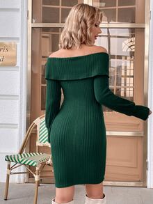 SHEIN Maternity Off Shoulder Bodycon Dress - Dark Green - View 2