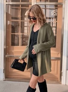SHEIN Maternity Drawstring Waist Waterfall Collar Coat - Army Green - View 6