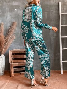 GENKIRA 花和佩斯利圖案緞面襯衫和褲子 - 彩色 - 查看 2