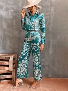 GENKIRA 花和佩斯利圖案緞面襯衫和褲子 - 彩色 - 查看 3