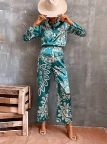 GENKIRA 花和佩斯利圖案緞面襯衫和褲子 - 彩色 - 查看 4