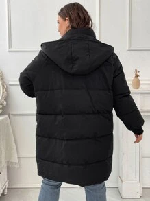 Abrigo con bolsillo con solapa, mangas raglán con cremallera y relleno para el invierno - Negro - Ver 2