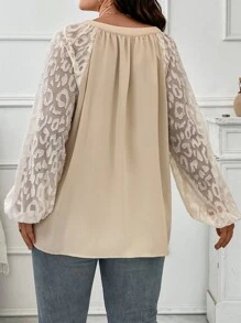 SHEIN LUNE Blusa con encaje en contraste de manga raglán - Albaricoque - Ver 2