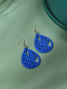 Hollow Out Water-drop Earrings - Royal Blue - View 2