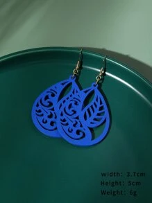 Hollow Out Water-drop Earrings - Royal Blue - View 3