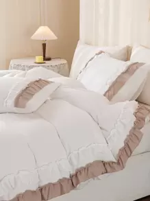 波西米亚农舍风格床上用品套装，纯白色双人荷叶边被套，可选单人/双人/特大号尺寸，三件套，超柔软透气超细纤维被套，1 个拉链封口被套，2 个枕套，不含被芯，男女通用，四季皆宜，非常适合宿舍使用 - 彩色 - 查看 3