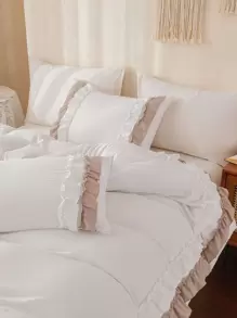 波西米亚农舍风格床上用品套装，纯白色双人荷叶边被套，可选单人/双人/特大号尺寸，三件套，超柔软透气超细纤维被套，1 个拉链封口被套，2 个枕套，不含被芯，男女通用，四季皆宜，非常适合宿舍使用 - 彩色 - 查看 5