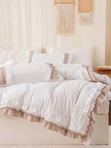 波西米亚农舍风格床上用品套装，纯白色双人荷叶边被套，可选单人/双人/特大号尺寸，三件套，超柔软透气超细纤维被套，1 个拉链封口被套，2 个枕套，不含被芯，男女通用，四季皆宜，非常适合宿舍使用 - 彩色 - 查看 6