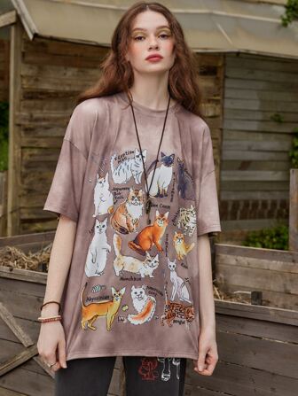 JOLLY by Jiajia Fairycore Cats Graphic Tie Dye Oversized Tee