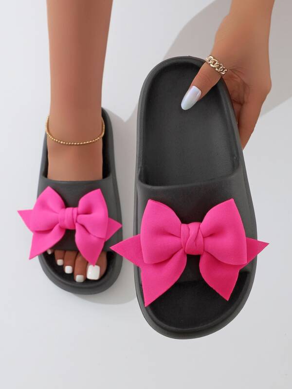 Cute Bowknot Colorblock Women's Slip-On Beach Slippers