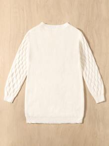 SHEIN 女孩落肩袖毛衣洋裝不附腰帶 - 米色 - 查看 2