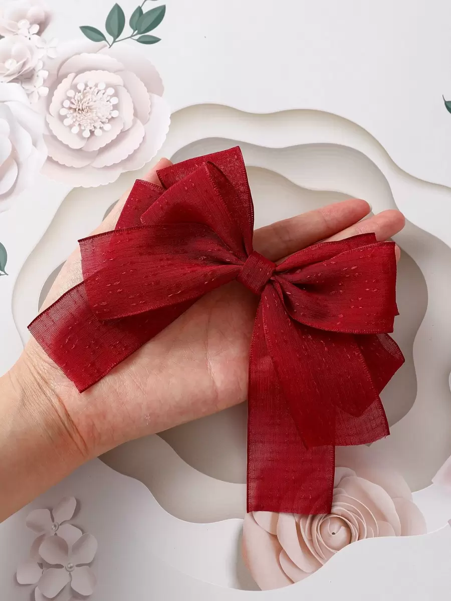 Girls Bow Decor French Clip - Burgundy - View 1