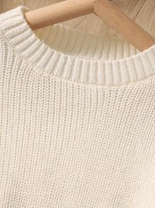 SHEIN 女孩落肩袖毛衣洋裝不附腰帶 - 米色 - 查看 3