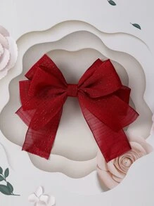 Girls Bow Decor French Clip - Burgundy - View 2