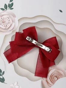 Girls Bow Decor French Clip - Burgundy - View 3
