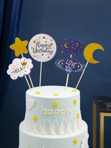 6pcs Moon & Star Design Birthday Cake Topper - Multicolor - View 1
