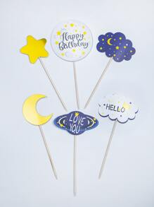 6pcs Moon & Star Design Birthday Cake Topper - Multicolor - View 3