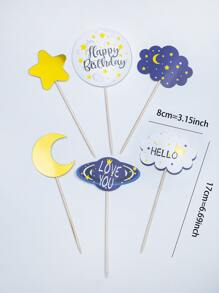 6pcs Moon & Star Design Birthday Cake Topper - Multicolor - View 4