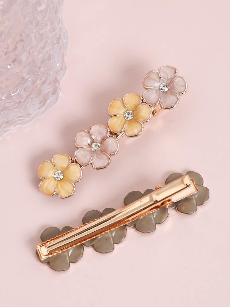 2pcs Simple & Versatile Small Flower Rhinestone Hair Clips, Suitable For Daily Use Valentine's Day Claw Clips Hair Claws Hair Barrettes, School Stuff, Hair Accessories, Head Accessories, Hair Accessories For Women, Hairpin
