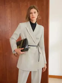 MOTF PREMIUM 粘膠纖維雙排釦腰帶西裝外套 - 淺灰色 - 查看 2