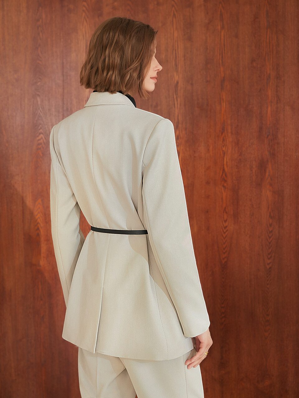 MOTF VISCOSE DOUBLE BREASTED BELTED BLAZER