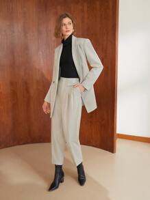 MOTF PREMIUM 粘膠纖維雙排釦腰帶西裝外套 - 淺灰色 - 查看 5