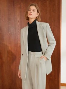 MOTF PREMIUM 粘膠纖維雙排釦腰帶西裝外套 - 淺灰色 - 查看 6