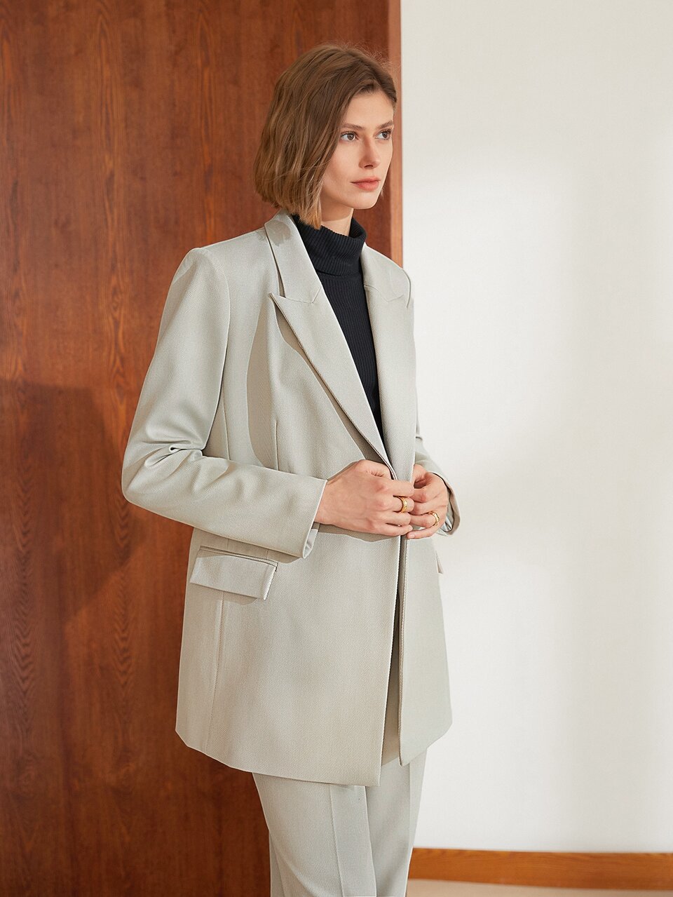 MOTF VISCOSE DOUBLE BREASTED BELTED BLAZER