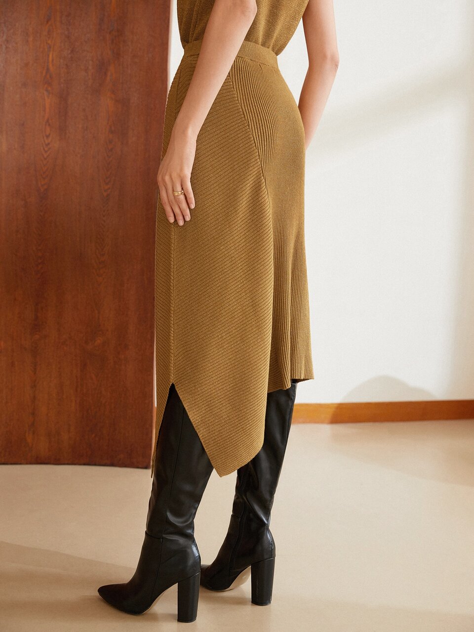 MOTF WOOL-MIX ASYMMETRICAL KNIT SKIRT