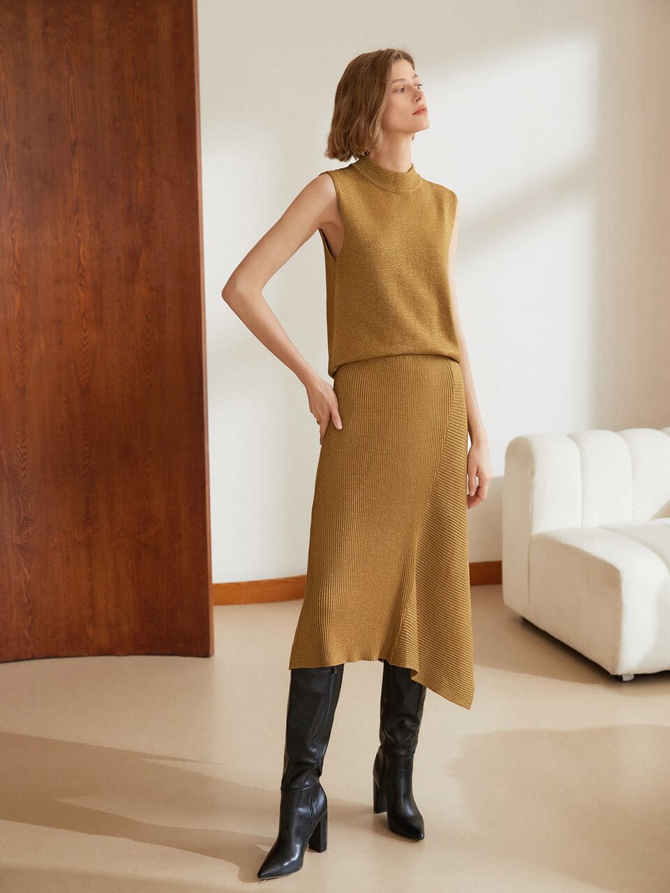 MOTF WOOL-MIX ASYMMETRICAL KNIT SKIRT