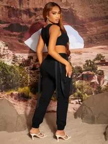 SHEIN SXY 不對稱下擺背心上衣和翻蓋口袋工裝褲