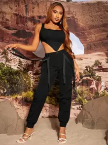 SHEIN SXY 不對稱下擺背心上衣和翻蓋口袋工裝褲