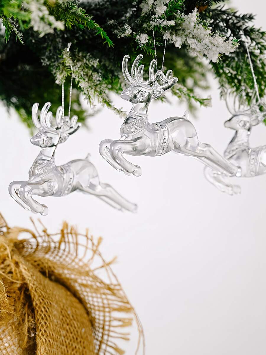 4pcs Christmas Deer Design Hanging Decoration - Clear - View 1