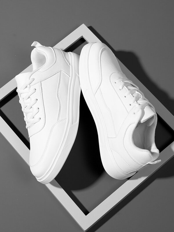 Men White Sneakers Lace-Up Front Skate Shoes Manfinity Basics