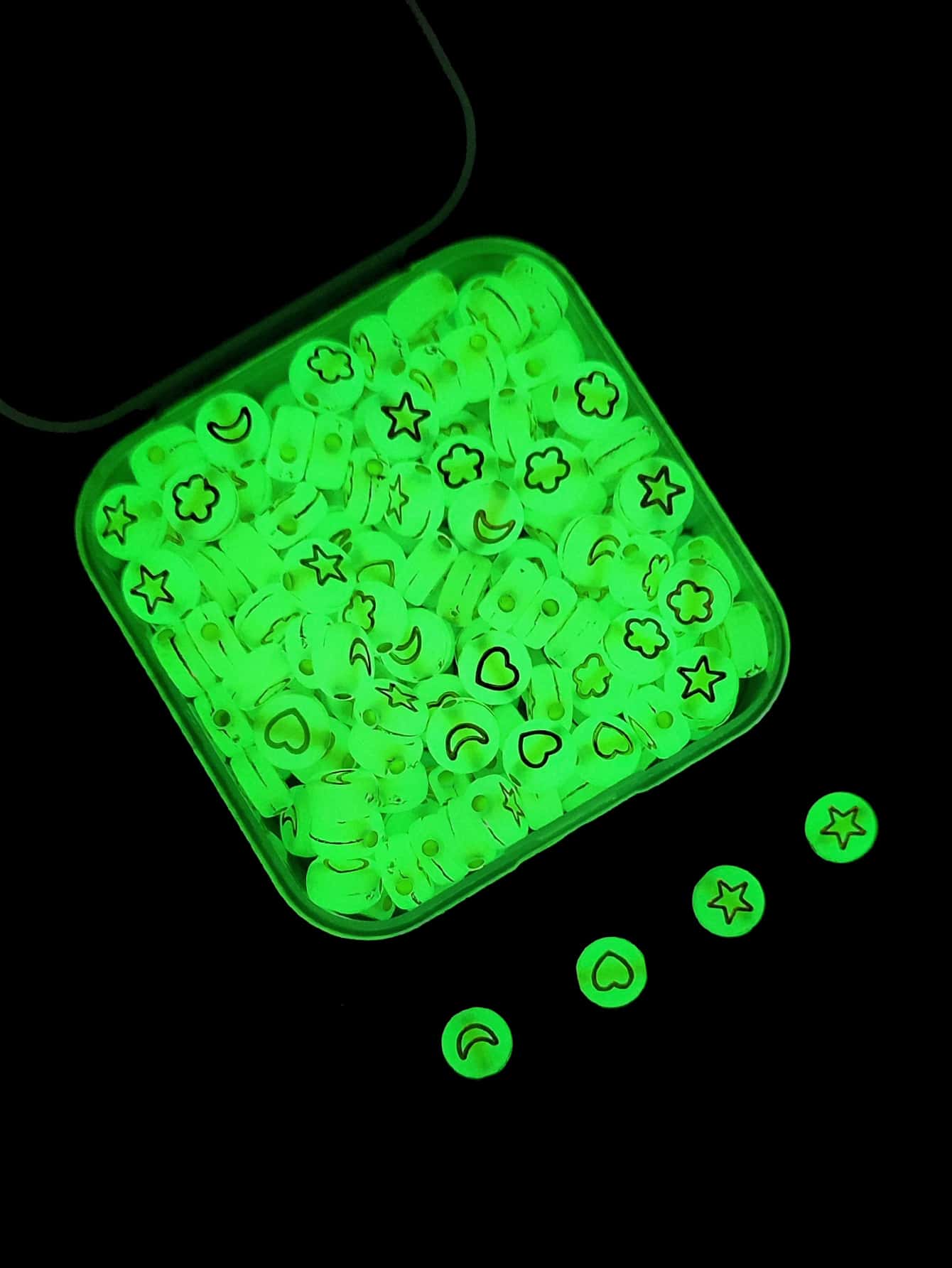 200pcs/set Funky Glow In The Dark Heart & Star Detail DIY Bead For Women For DIY Jewelry Making - Multicolor - View 1