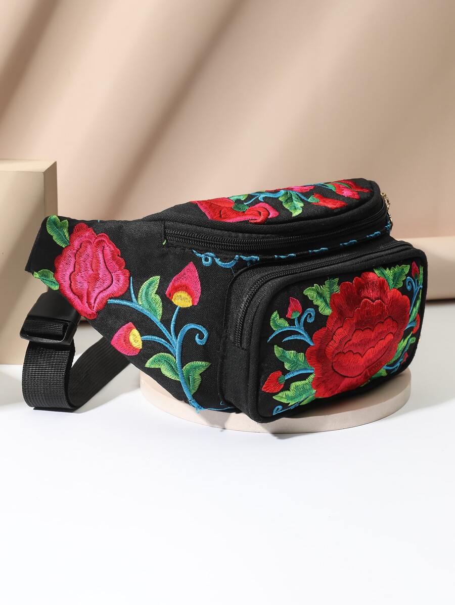 Floral Embroidered Large Capacity Bum Bag - Multicolor - View 1