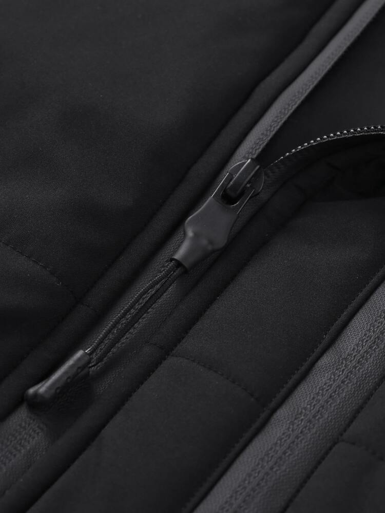 Men Fuzzy Trim Hooded Zipper Outdoor Windbreaker Padded Coat, Fall/Winter