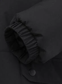 Manfinity Homme Loose Fit Men's Flap Pocket Fuzzy Trim Hooded Padded Coat - Black - View 4