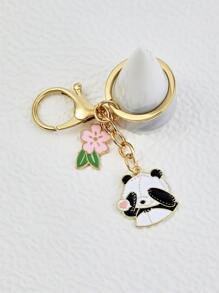 Flower & Panda Charm Keychain - Multicolor - View 3