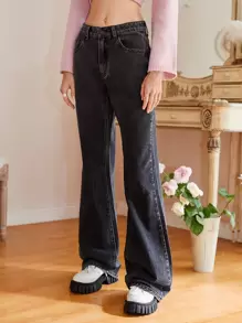 ROMWE Kawaii Crown Embroidery Jeans - Black - View 2